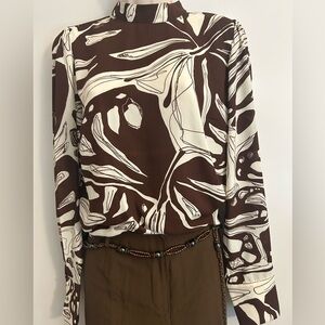 Jones New York  Brown/White Blouse NWOT